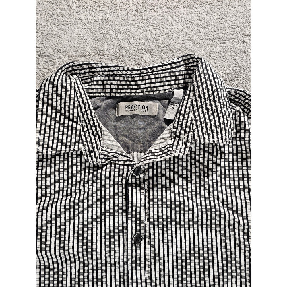 Kenneth Cole Reaction Mens Short Sleeve Button Down Shirt Black White Check M
